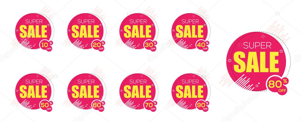 Sale tags vector badges template. Percent sale label symbols, discount promotion flat icon. Clearance sale sticker isolated on white background