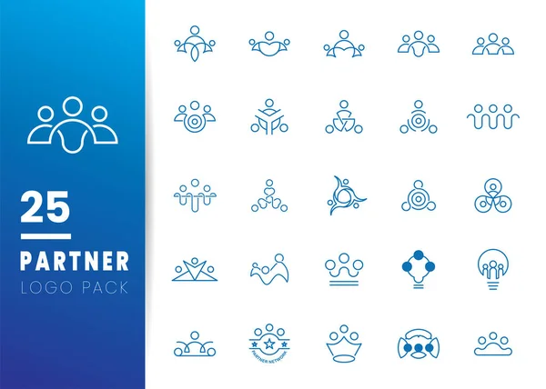 Blue Partner Network Logo Tasarım Şablonu. Beyaz arkaplanda izole edilmiş üç kişilik takım simgesi.