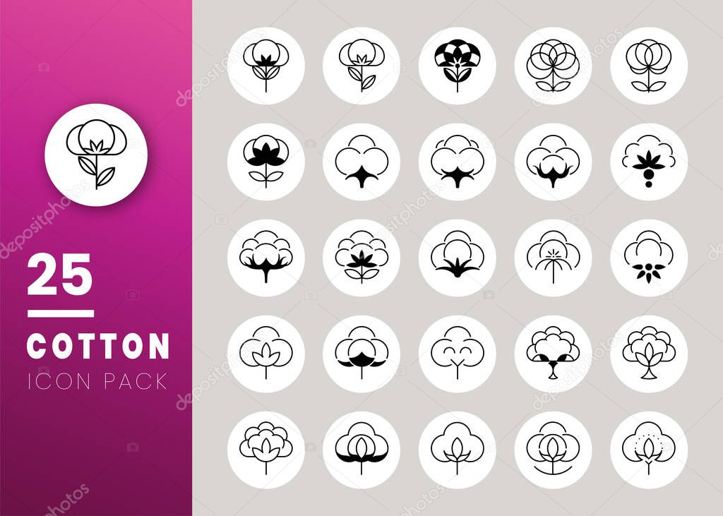 Set of cotton icon. Creative line logo. natural organic fiber sign. Can be used for web, mobile, and graphic design. Vector illustration.