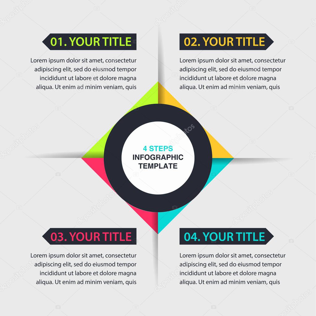 Colorful Infographic template with 4 steps or options, process chart with place for your data. Vector Illustration