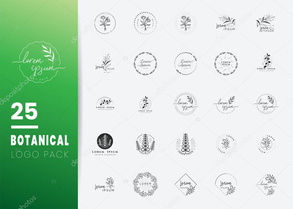 Creative Botanical Logo templates. Modern logo design with leaves, branch and wreath. Can be used for health care, florist, photography, wedding, flower shop, cosmetics, spa and wellness, beauty