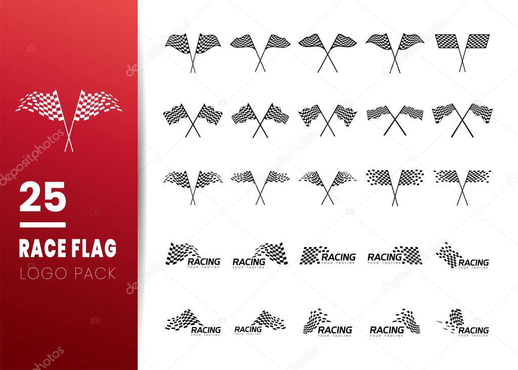 Set of race flags logo template vector, Simple design race flag icon suitable for motor, car, rally sport isolated on white background. Vector Illustration