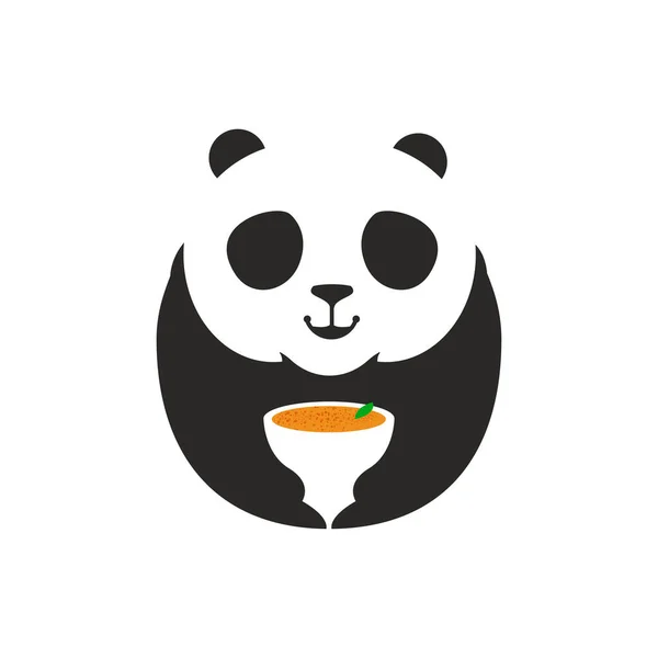 Panda Ayı Logosu. Elinde çorba kupası olan şirin bir panda maskotu restoran şirketi için mükemmel bir logo. Vektör İllüstrasyonu