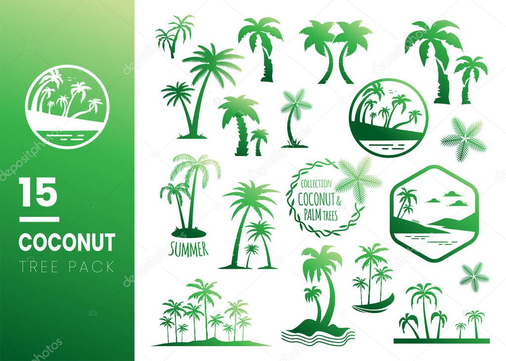 Set of Coconut Tree vector illustration. Silhouette of Palm Trees isolated on white. Suitable for summer background