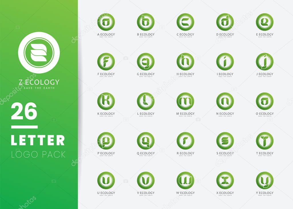 Vector green alphabet eco initial letter logo with leave shape