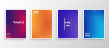 Dört Minimal kapak tasarımı. Renkli yarım ton gradyanı. Web için modern arkaplan şablonu tasarımı. Güzel gradyanlar. Gelecekteki geometrik desenler. Eps10 vektörü.