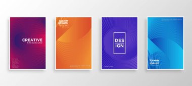 Dört Minimal kapak tasarımı. Renkli yarım ton gradyanı. Web için modern arkaplan şablonu tasarımı. Güzel gradyanlar. Gelecekteki geometrik desenler. Eps10 vektörü.