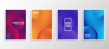 Dört Minimal kapak tasarımı. Renkli yarım ton gradyanı. Web için modern arkaplan şablonu tasarımı. Güzel gradyanlar. Gelecekteki geometrik desenler. Eps10 vektörü.