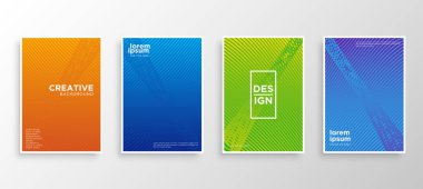 Dört Minimal kapak tasarımı. Renkli yarım ton gradyanı. Web için modern arkaplan şablonu tasarımı. Güzel gradyanlar. Gelecekteki geometrik desenler. Eps10 vektörü.