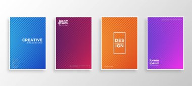 Dört Minimal kapak tasarımı. Renkli yarım ton gradyanı. Web için modern arkaplan şablonu tasarımı. Güzel gradyanlar. Gelecekteki geometrik desenler. Eps10 vektörü.