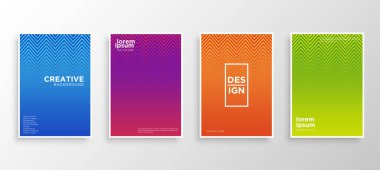 Dört Minimal kapak tasarımı. Renkli yarım ton gradyanı. Web için modern arkaplan şablonu tasarımı. Güzel gradyanlar. Gelecekteki geometrik desenler. Eps10 vektörü.