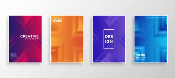 Dört Minimal kapak tasarımı. Renkli yarım ton gradyanı. Web için modern arkaplan şablonu tasarımı. Güzel gradyanlar. Gelecekteki geometrik desenler. Eps10 vektörü.