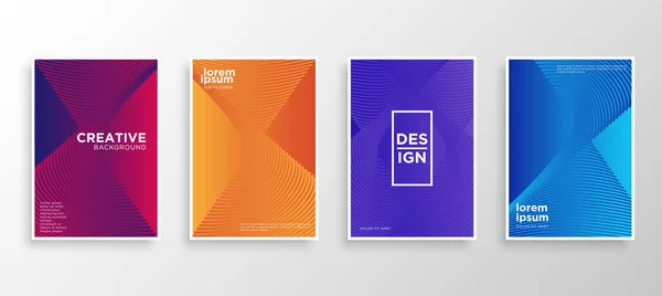 Dört Minimal kapak tasarımı. Renkli yarım ton gradyanı. Web için modern arkaplan şablonu tasarımı. Güzel gradyanlar. Gelecekteki geometrik desenler. Eps10 vektörü.