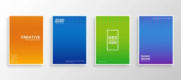 Dört Minimal kapak tasarımı. Renkli yarım ton gradyanı. Web için modern arkaplan şablonu tasarımı. Güzel gradyanlar. Gelecekteki geometrik desenler. Eps10 vektörü.