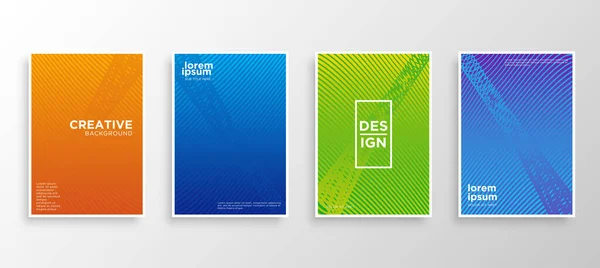 Dört Minimal kapak tasarımı. Renkli yarım ton gradyanı. Web için modern arkaplan şablonu tasarımı. Güzel gradyanlar. Gelecekteki geometrik desenler. Eps10 vektörü.