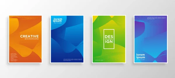 Dört Minimal kapak tasarımı. Renkli yarım ton gradyanı. Web için modern arkaplan şablonu tasarımı. Güzel gradyanlar. Gelecekteki geometrik desenler. Eps10 vektörü.