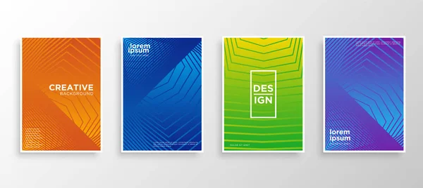 Dört Minimal kapak tasarımı. Renkli yarım ton gradyanı. Web için modern arkaplan şablonu tasarımı. Güzel gradyanlar. Gelecekteki geometrik desenler. Eps10 vektörü.