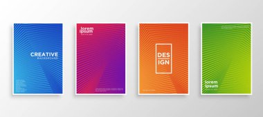 Dört Minimal kapak tasarımı. Renkli yarım ton gradyanı. Web için modern arkaplan şablonu tasarımı. Güzel gradyanlar. Gelecekteki geometrik desenler. Eps10 vektörü.