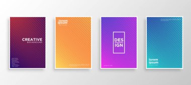 Dört Minimal kapak tasarımı. Renkli yarım ton gradyanı. Web için modern arkaplan şablonu tasarımı. Güzel gradyanlar. Gelecekteki geometrik desenler. Eps10 vektörü.