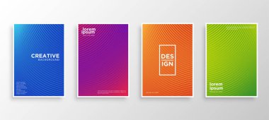 Dört Minimal kapak tasarımı. Renkli yarım ton gradyanı. Web için modern arkaplan şablonu tasarımı. Güzel gradyanlar. Gelecekteki geometrik desenler. Eps10 vektörü.