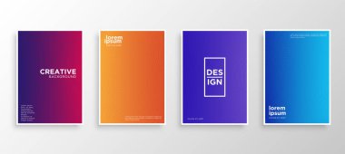 Dört Minimal kapak tasarımı. Renkli yarım ton gradyanı. Web için modern arkaplan şablonu tasarımı. Güzel gradyanlar. Gelecekteki geometrik desenler. Eps10 vektörü.