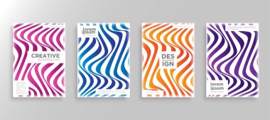Dört Minimal kapak tasarımı. Renkli dalgalı çizgiler gradyan. Web için modern arkaplan şablonu tasarımı. Güzel gradyanlar. Gelecekteki geometrik desenler. Eps10 vektörü.