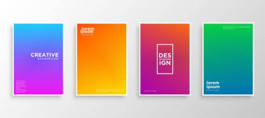 Dört Minimal kapak tasarımı. Renkli yarım ton gradyanı. Web için modern arkaplan şablonu tasarımı. Güzel gradyanlar. Gelecekteki geometrik desenler.
