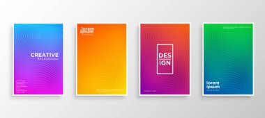 Dört Minimal kapak tasarımı. Renkli yarım ton gradyanı. Web için modern arkaplan şablonu tasarımı. Güzel gradyanlar. Gelecekteki geometrik desenler.