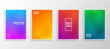 Dört Minimal kapak tasarımı. Renkli yarım ton gradyanı. Web için modern arkaplan şablonu tasarımı. Güzel gradyanlar. Gelecekteki geometrik desenler.