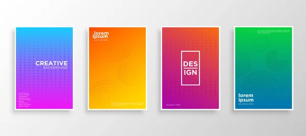 Dört Minimal kapak tasarımı. Renkli yarım ton gradyanı. Web için modern arkaplan şablonu tasarımı. Güzel gradyanlar. Gelecekteki geometrik desenler.
