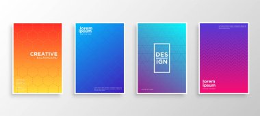 Dört Minimal kapak tasarımı. Renkli yarım ton gradyanı. Web için modern arkaplan şablonu tasarımı. Güzel gradyanlar. Gelecekteki geometrik desenler. Eps10 vektörü.