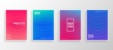 Dört Minimal kapak tasarımı. Renkli yarım ton gradyanı. Web için modern arkaplan şablonu tasarımı. Güzel gradyanlar. Gelecekteki geometrik desenler. Eps10 vektörü.