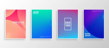 Dört Minimal kapak tasarımı. Renkli yarım ton gradyanı. Web için modern arkaplan şablonu tasarımı. Güzel gradyanlar. Gelecekteki geometrik desenler. Eps10 vektörü.
