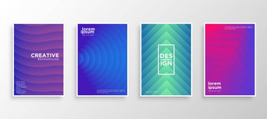 Dört Minimal kapak tasarımı. Renkli yarım ton gradyanı. Web için modern arkaplan şablonu tasarımı. Güzel gradyanlar. Gelecekteki geometrik desenler. Eps10 vektörü.