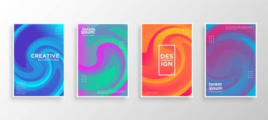 Dört Minimal kapak tasarımı. Renkli yarım ton gradyanı. Web için modern arkaplan şablonu tasarımı. Güzel gradyanlar. Gelecekteki geometrik desenler.