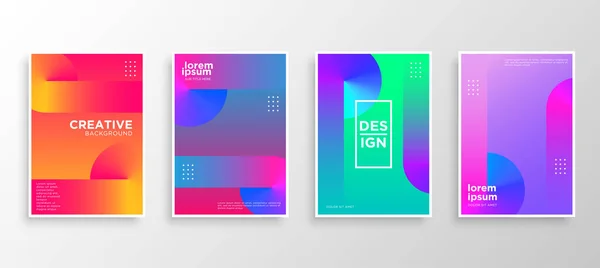 Dört Minimal kapak tasarımı. Renkli yarım ton gradyanı. Web için modern arkaplan şablonu tasarımı. Güzel gradyanlar. Gelecekteki geometrik desenler.