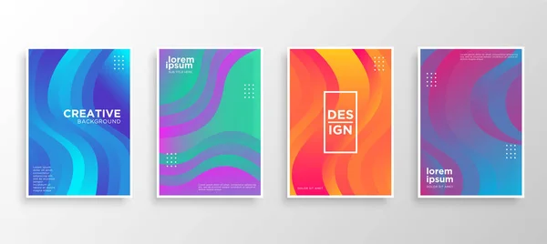 Dört Minimal kapak tasarımı. Renkli yarım ton gradyanı. Web için modern arkaplan şablonu tasarımı. Güzel gradyanlar. Gelecekteki geometrik desenler.