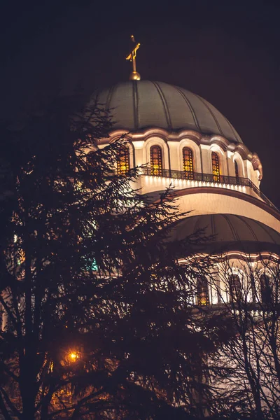 Εκκλησία Του Αγίου Σάββα Βράδυ Βελιγράδι Σερβία — Φωτογραφία Αρχείου