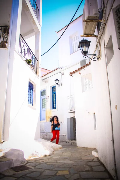 Nauwe Straatjes Van Skiathos Stad Griekenland — Stockfoto