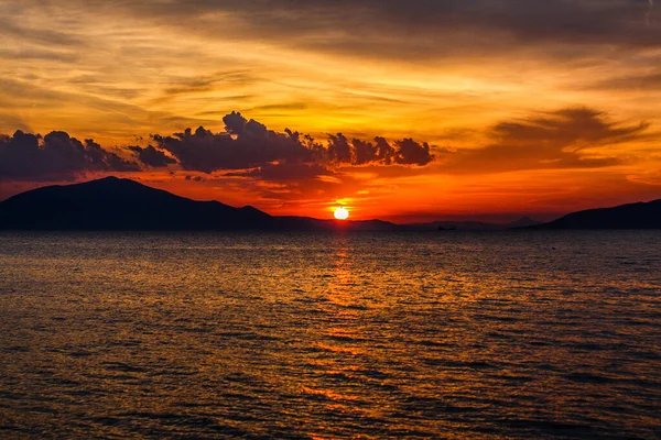 Pôr Sol Praia Grécia — Fotografia de Stock