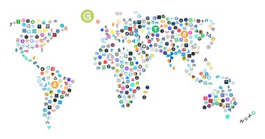 Dünya Haritası, 200 farklı resmi cryptocurrency simgeler oluşturulan
