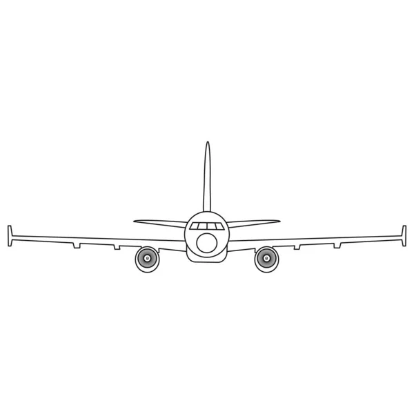 Simple Black White Vector Illustration Jet Airplane Front View — Stock Vector