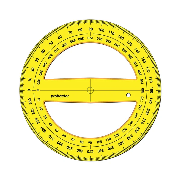 Sarı protractor, saat yönünde ve saat yönünün tersine ölçekile tam daire 360 derece, illüstrasyon
