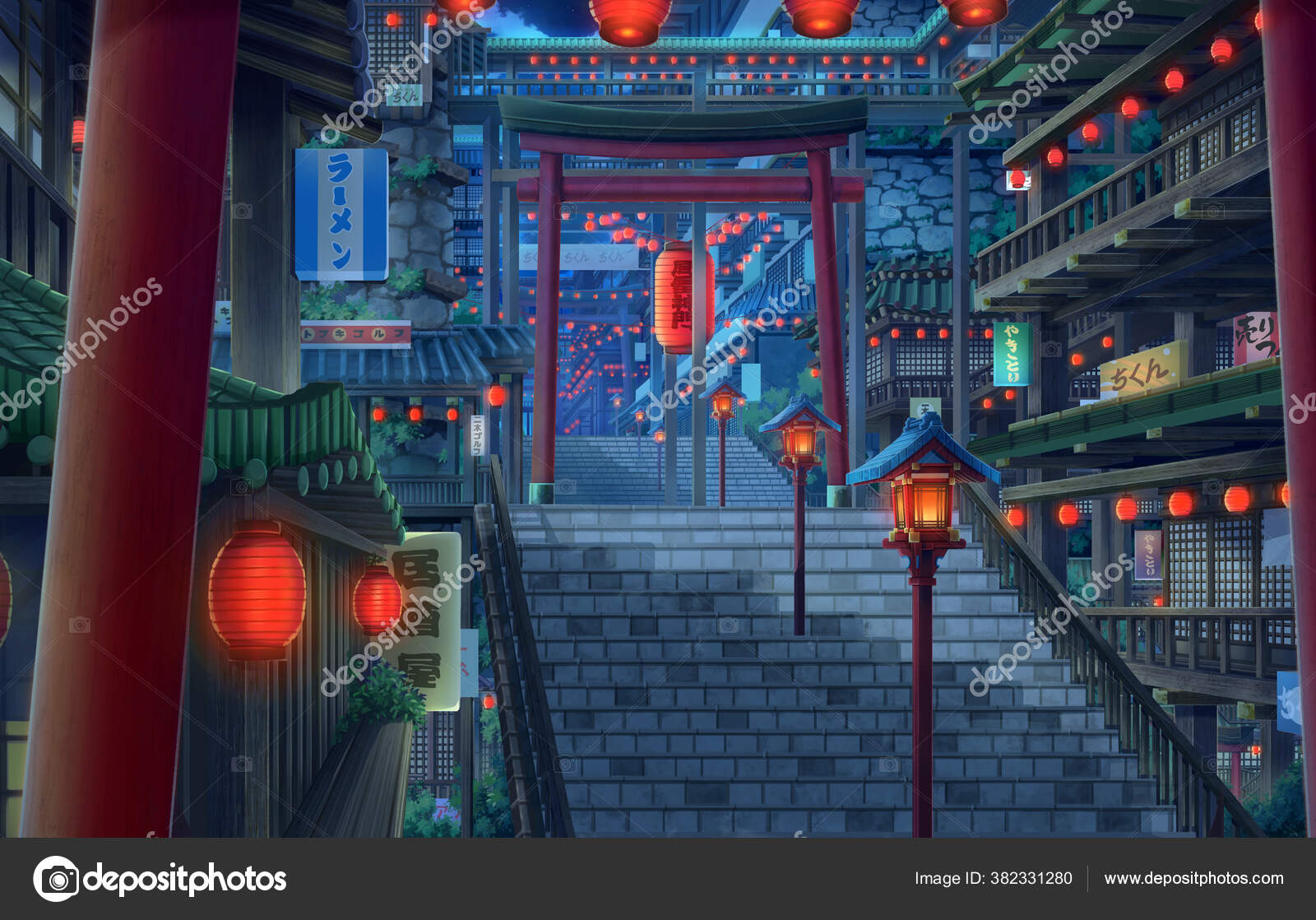 Secret Town Night Anime Background Illustration Stock Photo by ©Deztinie  382331280