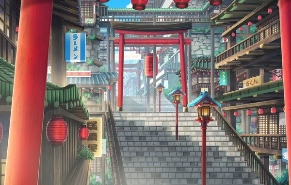 Secret Town - Day, Anime background , Illustration. - Stock Image -  Everypixel