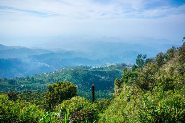 Vista Desde Arriba Las Verdes Montañas Sendero Humo Pueblo Sri — Foto de Stock