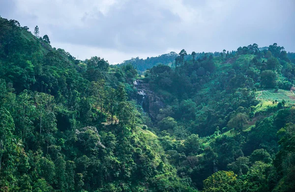 Vista Sulle Verdi Montagne Cascata Sri Lanka — Foto Stock