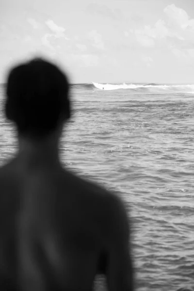 Portrait Handsome Shirtless Man Surfer Stylish Glasses Surfsafari Boat Blue — Stock Photo, Image