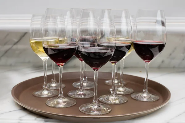 Red Wine Whiter Wine Prepare Serve Tray — Stock Photo, Image