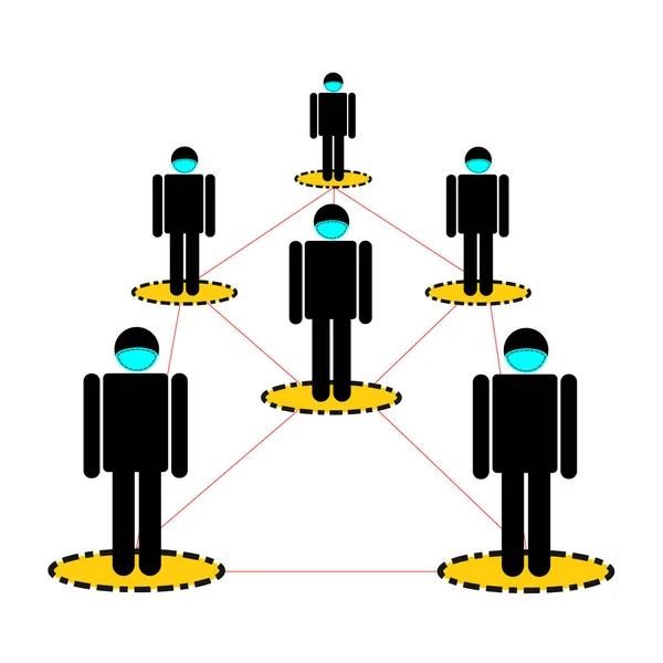 Společenská Distanční Vektorová Ilustrace Nerozeznatelní Lidé Uvnitř Kruhu Maskou Udržováním — Stockový vektor